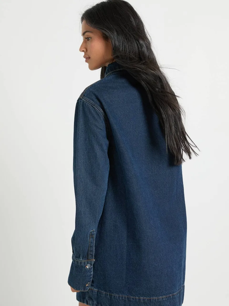 boohoo Dames Denimjurk met lange mouwen voor lange vrouwen, foto 2