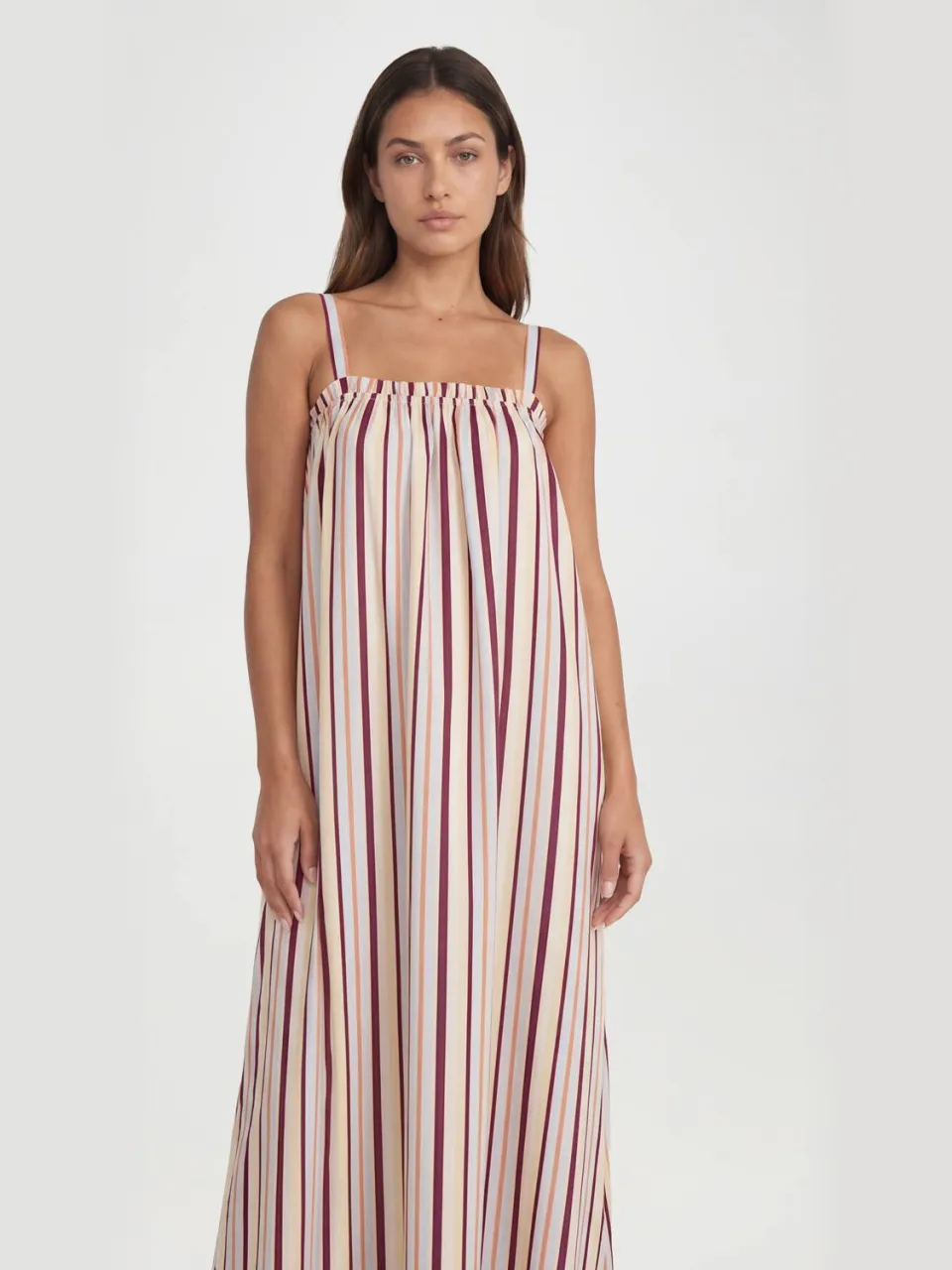 boohoo Dames Lange Katoenen Popeline Gestreepte Swing Jurk babyblauw, foto 2