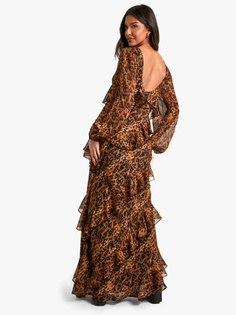 boohoo Dames Luipaard Ruffle Chiffon Maxi-jurk multicolor, foto 2