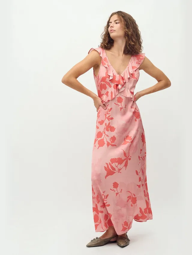 MbyM Yannie-M Felissa jurk maxi print satijn roze