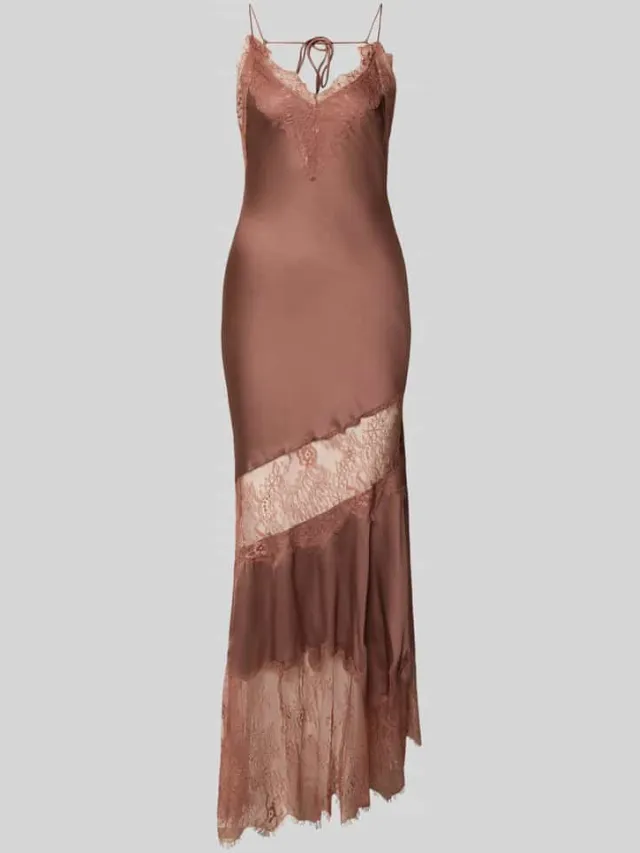 Topshop Maxi-jurk met kant en vetersluiting aan de achterkant model 'ILISA' Taupe