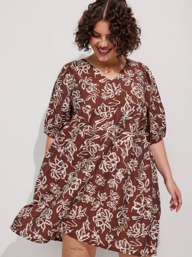 Zizzi A-lijn jurk Plus Size met print - bruin