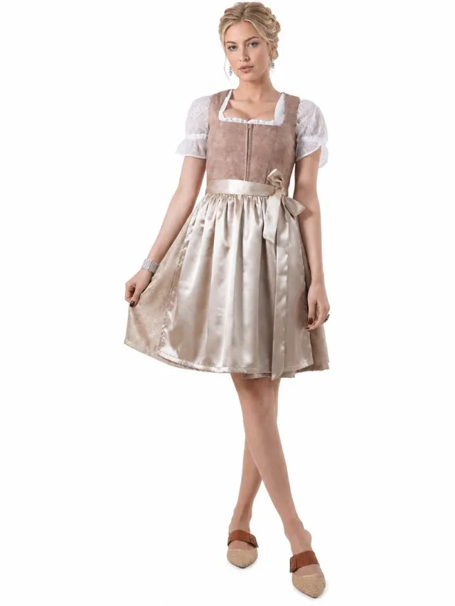 Harmony 2-delige Dirndl (jurk + schort) in lichtbruin/donkerbeige Lichtbruin, Beige
