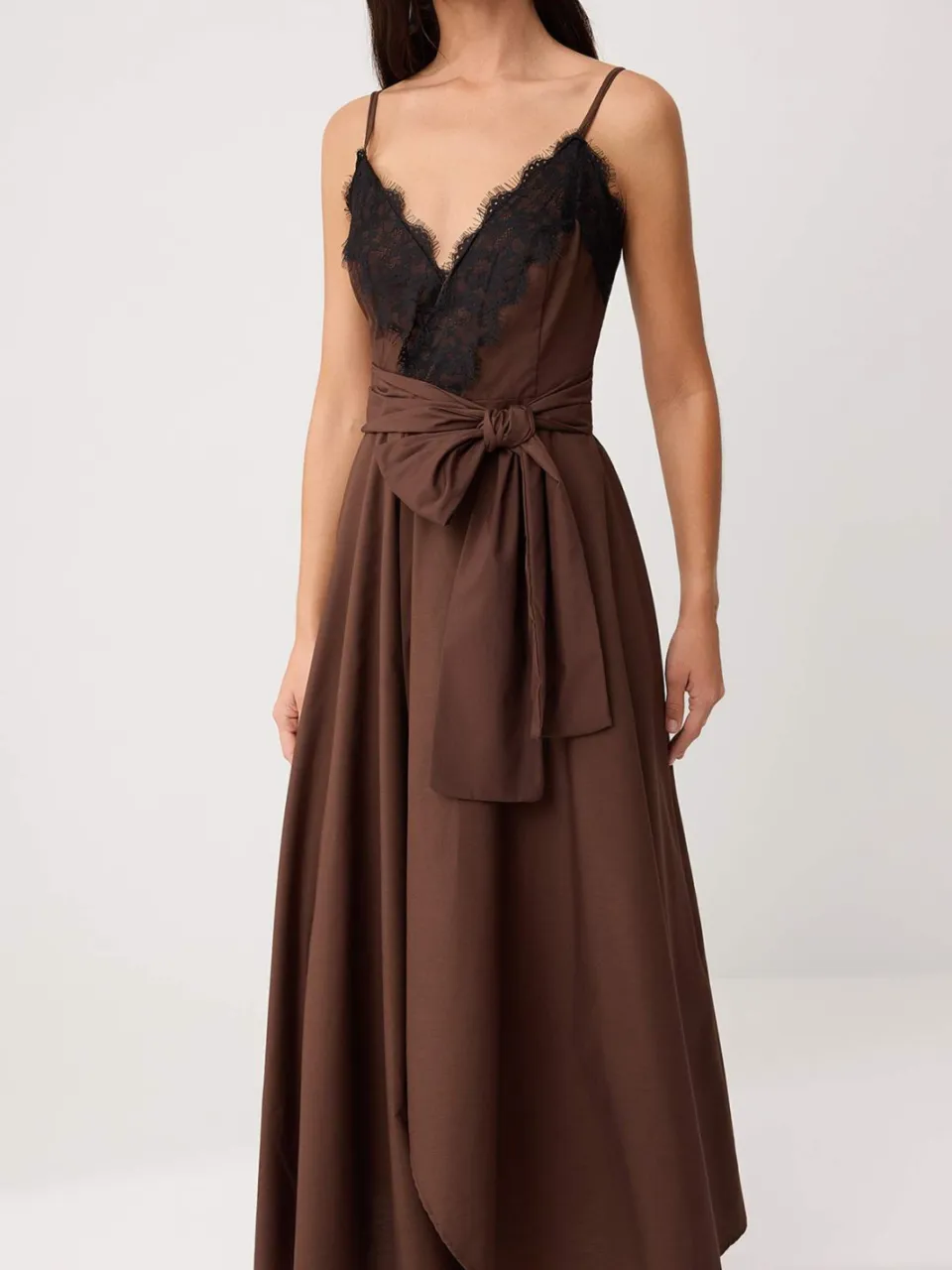 Trendyol TRENDYOLMİLLA Dames Bruin Geruit Maxi Mouwloos Asymmetrisch Jurken, foto 2