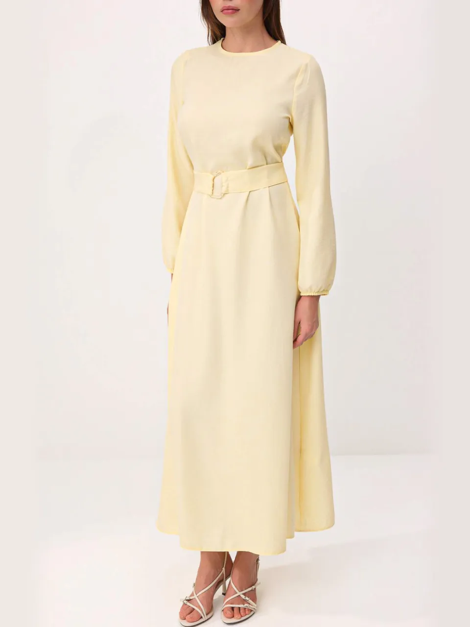 Trendyol Modest Dames Geel Effen Maxi Lang Casual Skater Modest Jurken, foto 2