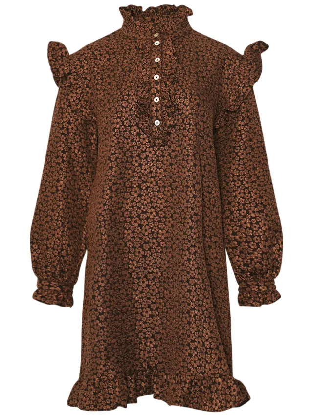 Noella Reno Ruby Ruffle Jurk Chocoladebruin