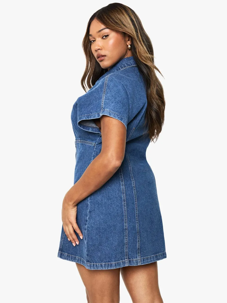 boohoo Dames Plus Button Down Denim Mini-jurk, foto 2