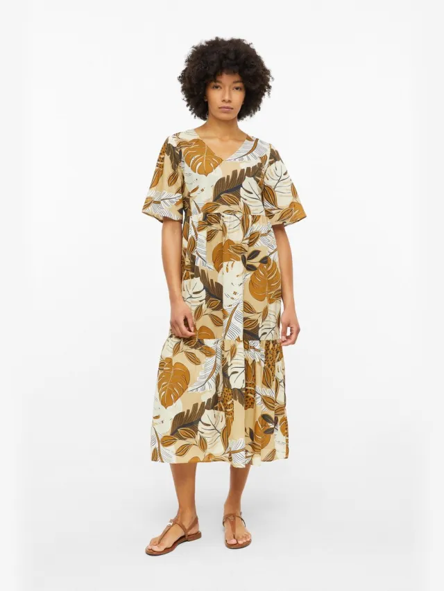 S.Oliver female - Katoenen midi-jurk met steekzakken oker