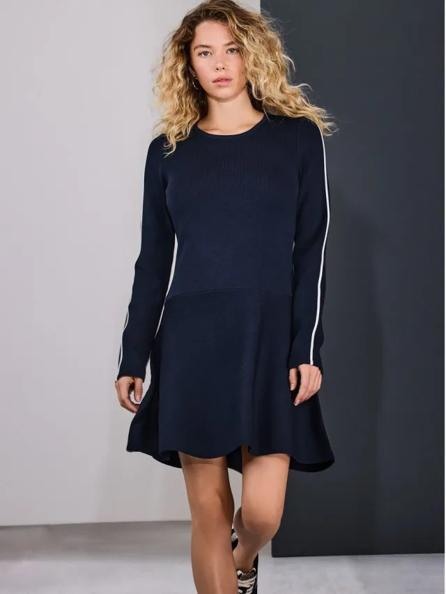 Next Dames - Mini-jurk met ronde hals en contrasterende kleur - Blauw Navy Blue