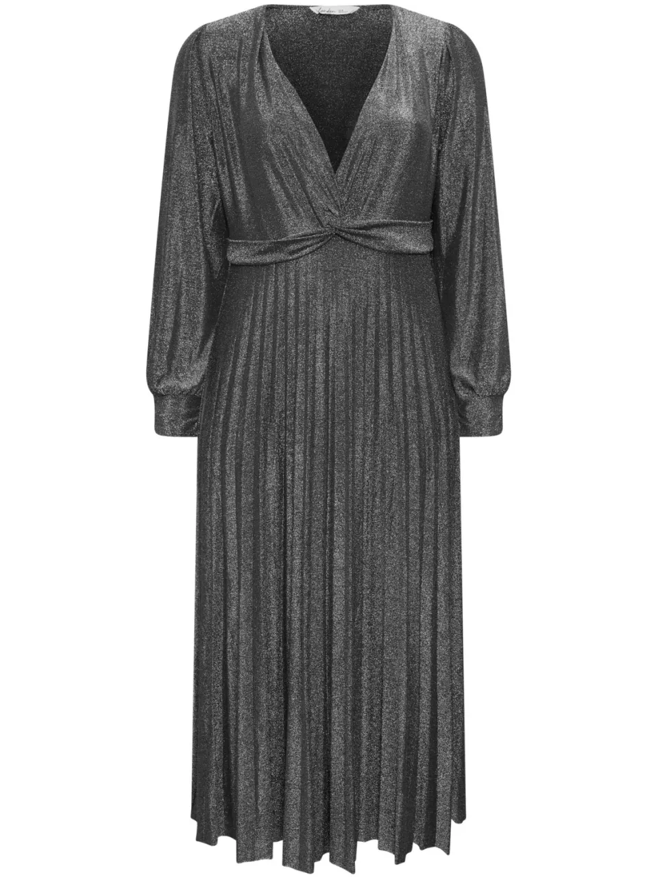 Yours London Zwarte Metallic Geplooide Maxijurk Met Knoop-60, foto 4