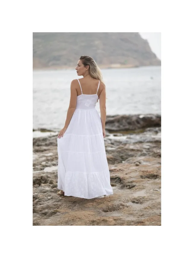 Isla Bonita By Sigris Lange Jurk Isla Bonita By Sigris Lange Midi-Jurk Wit