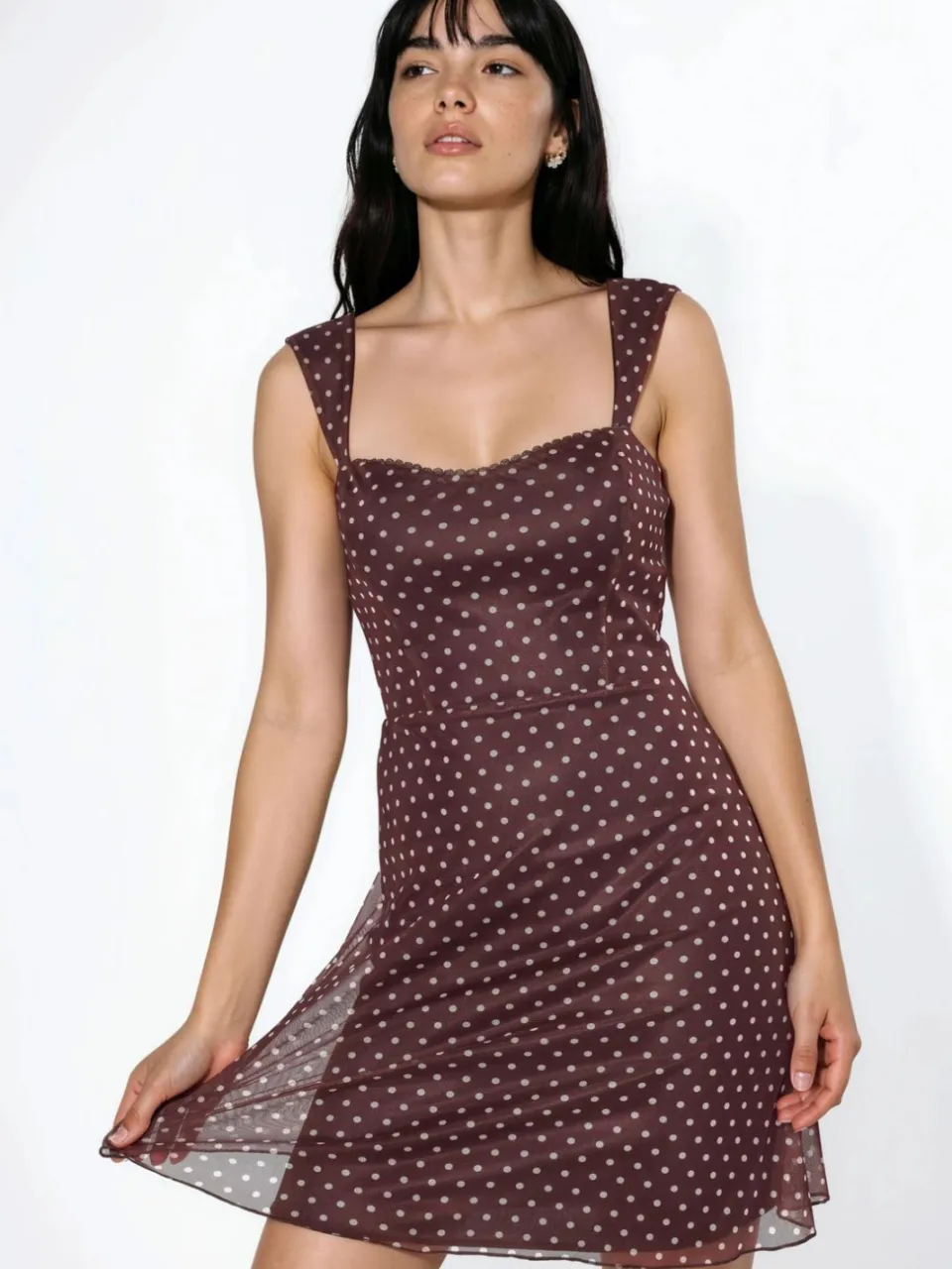 Hiccup Polka Dots Mini Tulle Jurk met Hart Kraag bruin, foto 2