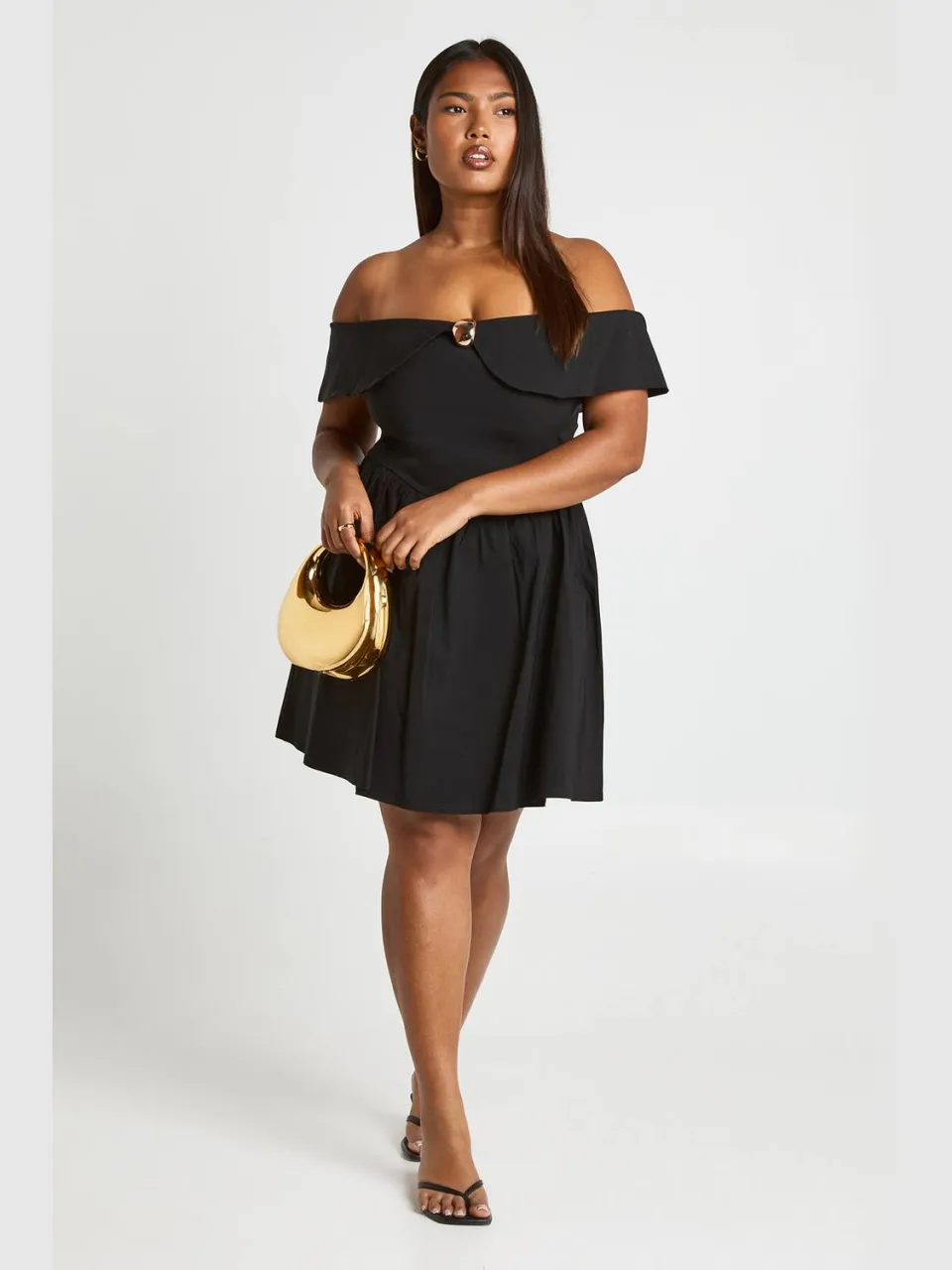 boohoo Dames Plus Gouden Rand Bardot Skater, foto 3