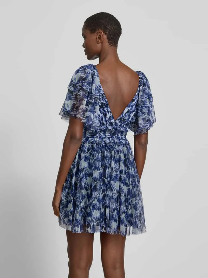 Lace & Beads cocktailjurk van mesh met V-hals donkerblauw, foto 3