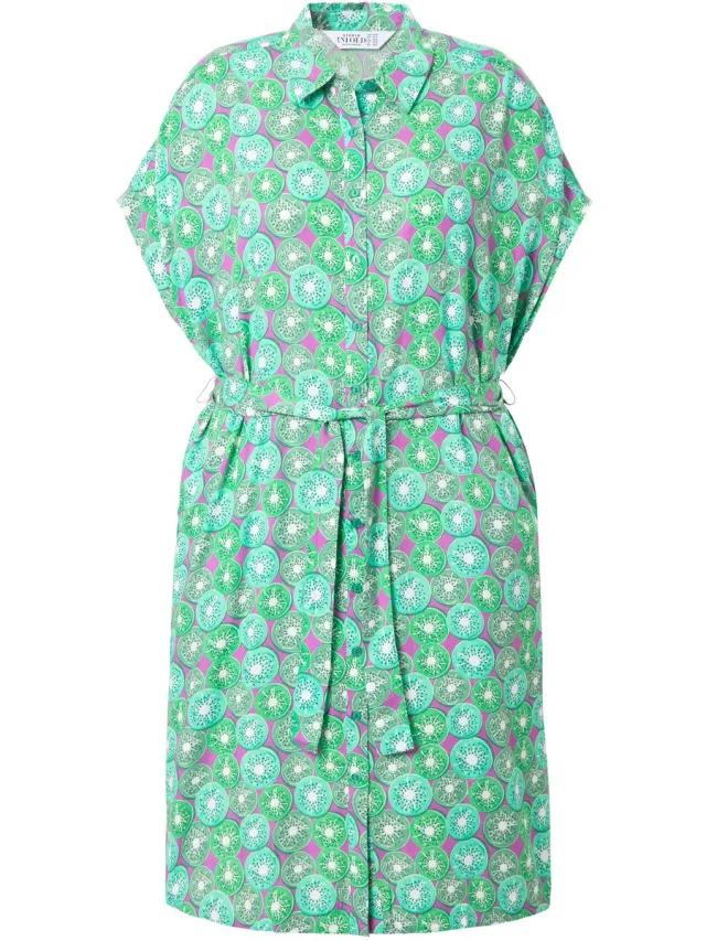 Studio Untold Dames - Hemdblouse-midijurk fruitprint bindriem - Lichtgroen - Maat 50+