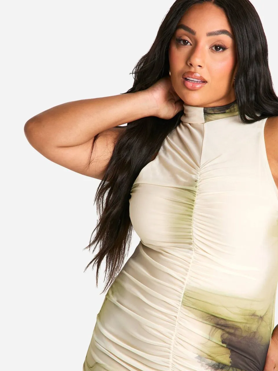 boohoo Dames Plus Abstract Geraffelde Midi-Jurk multicolor, foto 3