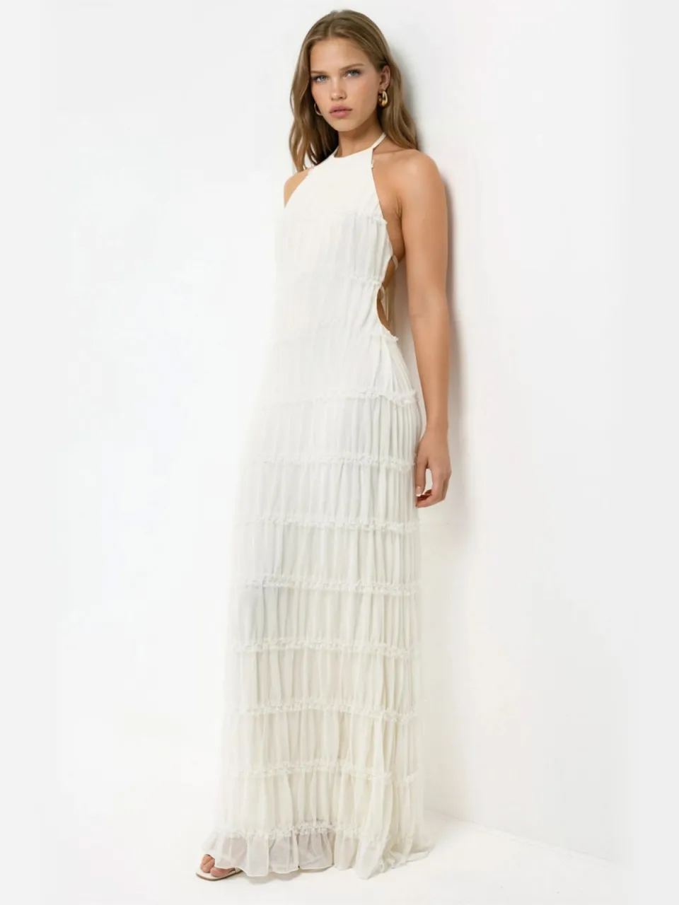 Hiccup Halterneck Textured Maxi-jurk wit, foto 2