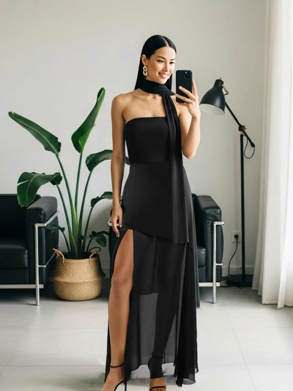 Trendyol TRENDYOLMİLLA Dames Zwart Effen Maxi Mouwloos Gala Recht Avond & Gala Jurk, foto 2