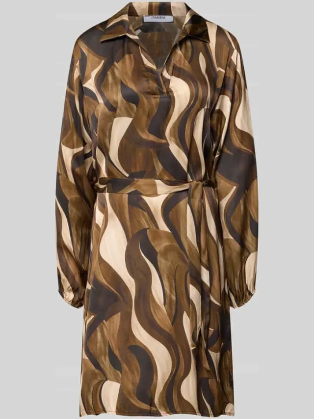 Zabaione Mini-jurk van Viscose met Strikceintuur Model 'Be44atricee' lichtbruin, foto 2