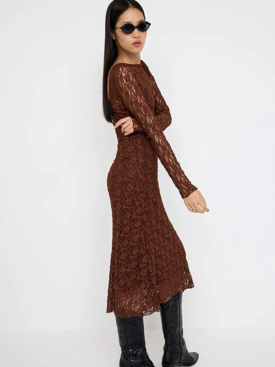 Trendyol TRENDYOLMİLLA Dames Bruin Effen Midi Lang Avond / Dagelijks Bodycon Jurken