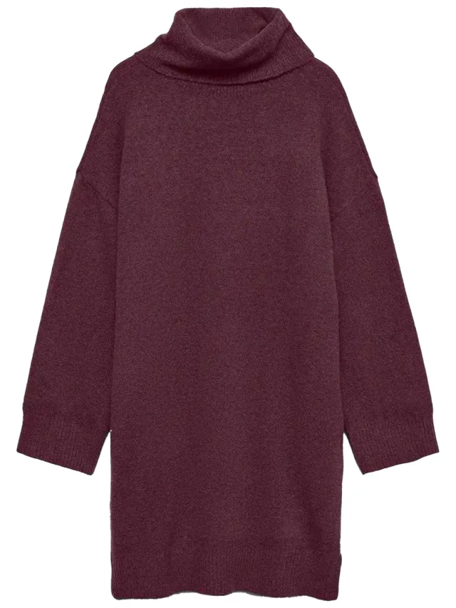 Vero Moda Gebreide jurk met col voor dames (Wijn) Wijnrood