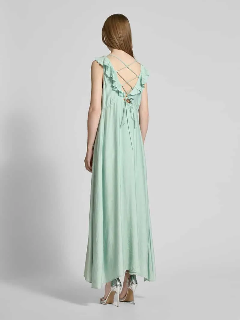Moves Maxi-jurk met volants, model 'Leanna' rietgroen, foto 3