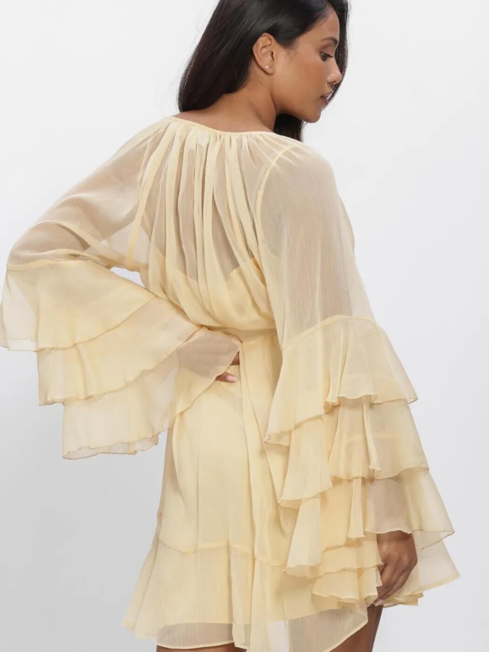 DANTE6 Dames Jurken Solstice Boho Chiffon Short Dress - Geel, foto 3
