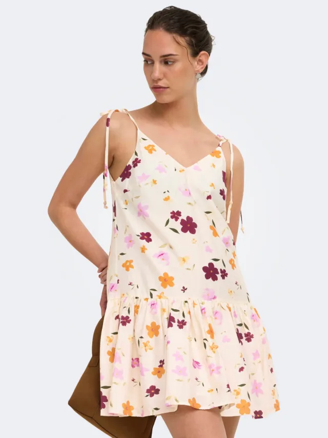 Only gebloemde mini zomerjurk - ecru Multi
