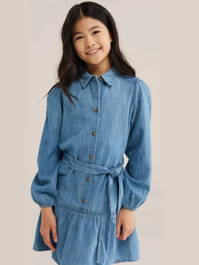 WE Fashion spijkerjurk met ruches blauw Medium blue denim