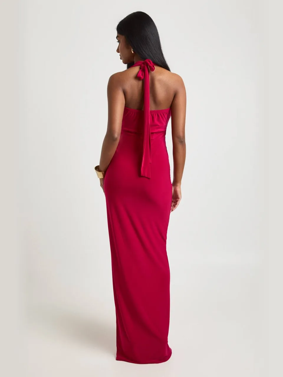 boohoo Dames Slinky Maxi-jurk Met Diepe Halternek En Wikkeldetail In De Taille magenta, foto 2