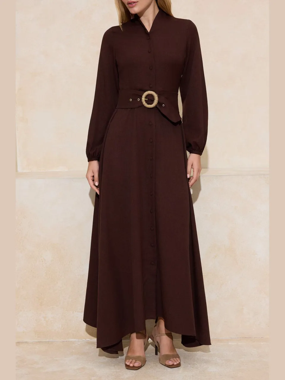 Turkishsouq Dames platte maxi lange casual/dagelijkse skater hijab jurk bruin, foto 2