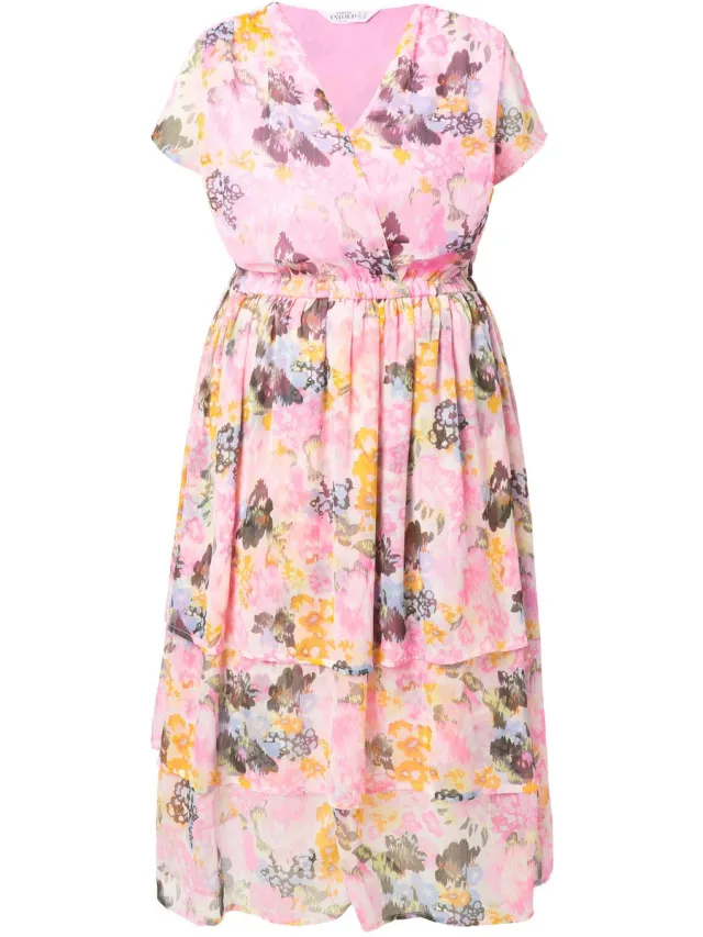 Studio Untold Dames - Midi-jurk A-lijn chiffon volants onderjurk - Roze - Maat 54+