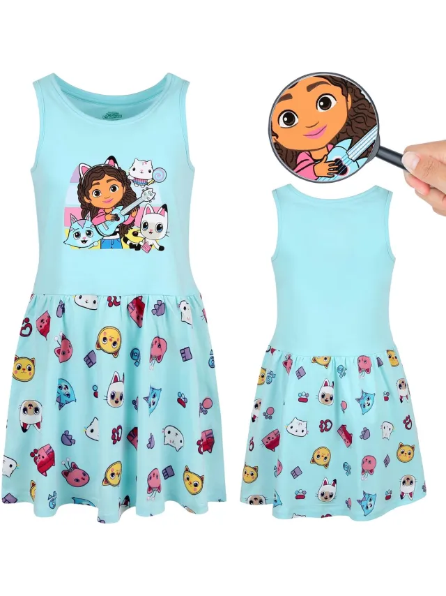 Disney Gabby’s Dollhouse KATOENEN jurk met bandjes in mintkleur, meisjesjurk 100% KATOEN Groen