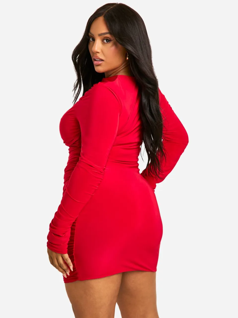 boohoo Dames plus slinky Twist Detail Gerimpelde Mini Jurk rood, foto 2