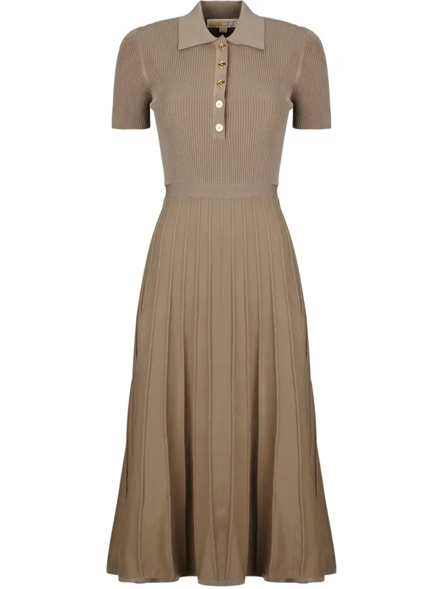MICHAEL Michael Kors Lange Jurk MICHAEL Michael Kors FIT N FLARE POLO SS MIDI Bruin