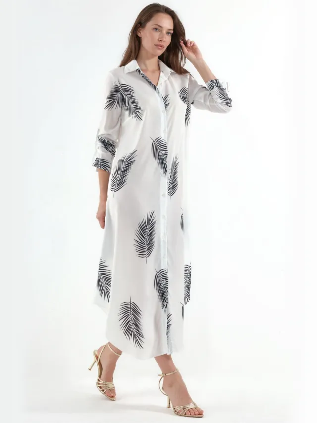 MSN Collection Text Print Maxi Shirt Jurk Wit