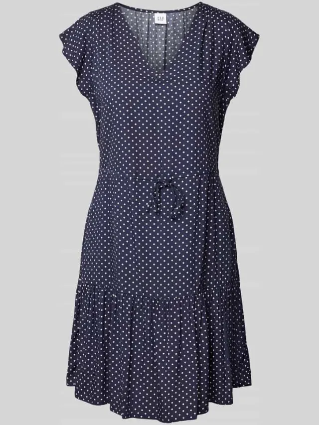 Gap Mini-jurk van zuivere viscose met V-hals donkerblauw, foto 2
