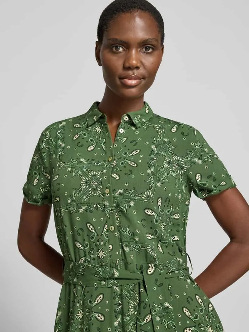 Christian Berg Woman Selection Overhemdjurk van viscose met strikceintuur olijfgroen, foto 3
