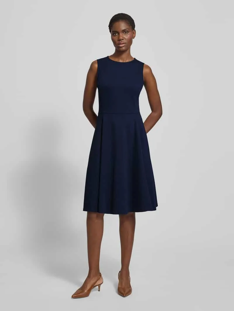 Lauren Ralph Lauren Knie-lange jurk van viscosemix met riem Model 'CHARLEY' Marineblauw