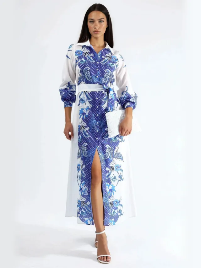 MSN Collection Bloemenriem Midi Jurk Veelkleurig