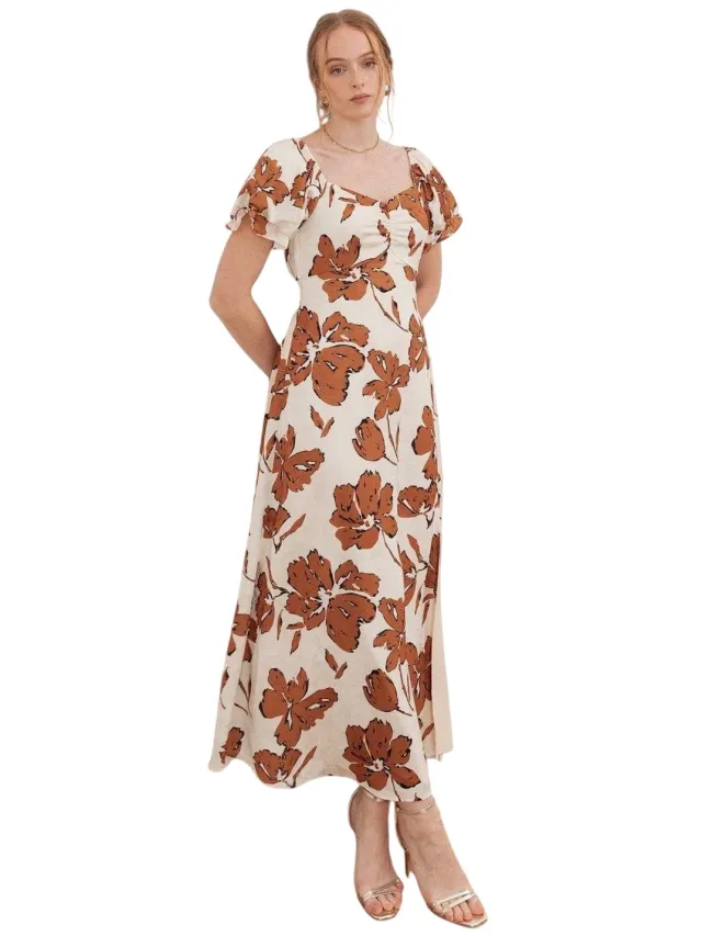 Lovedrobe Dames/Dames Floral Ruched Front Midi Dress (Crème)