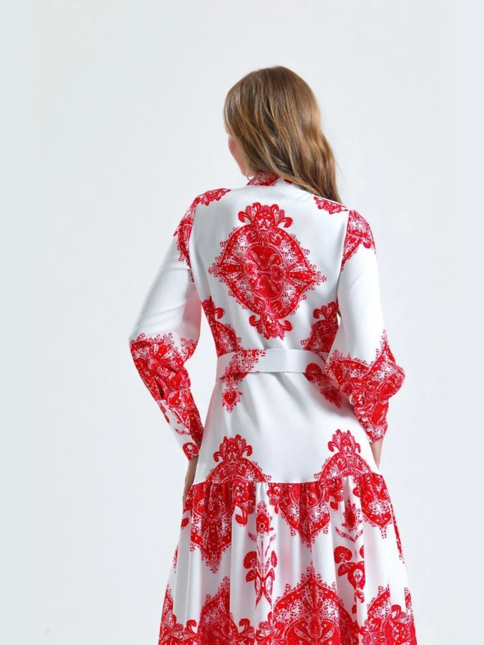 MSN Collection Paisley-print maxi-jurk met strikceintuur en kraag veelkleurig, foto 2