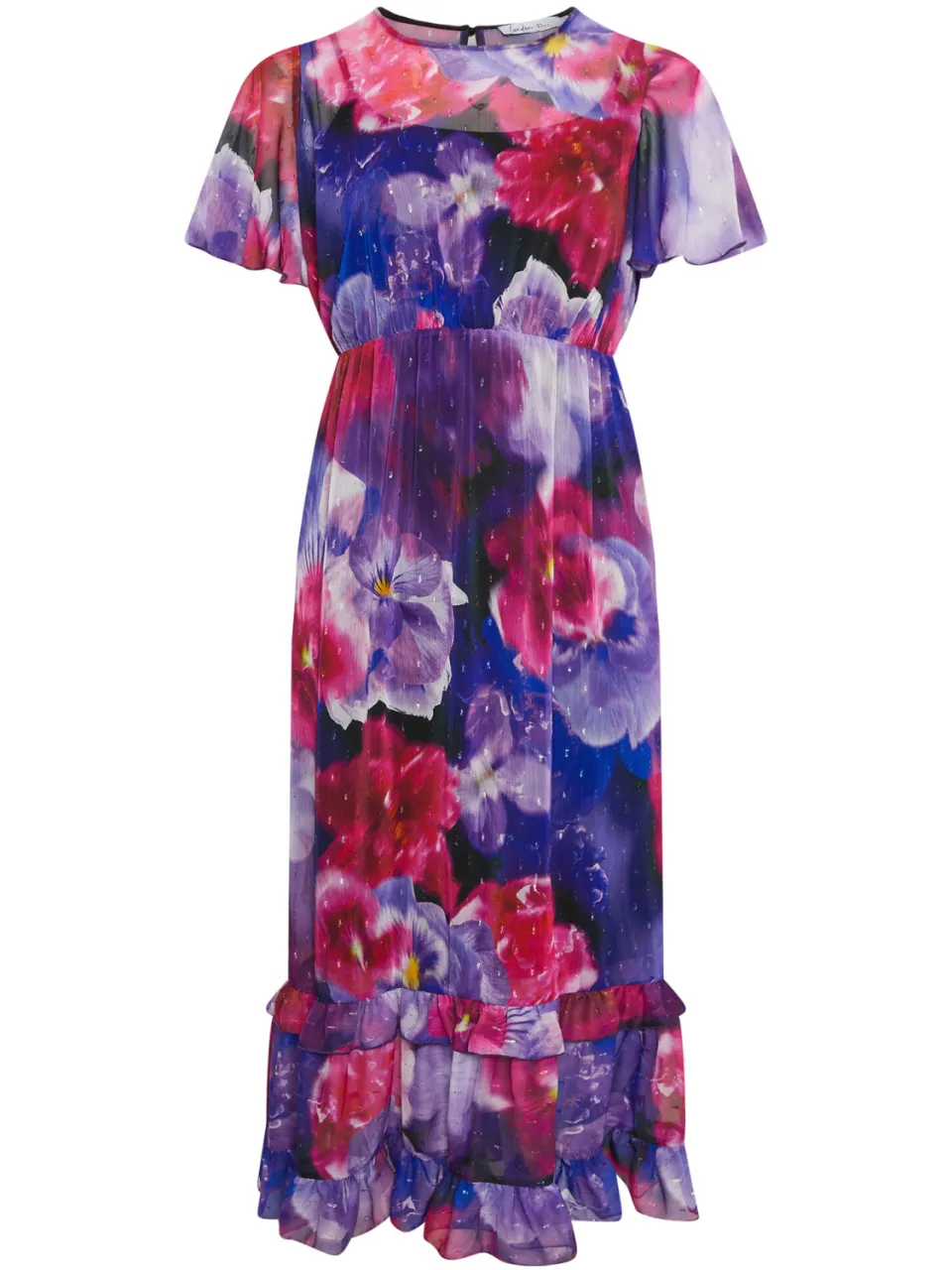 Yours London Aangerimpelde Maxijurk Met Bloemontwerp En Ruchezoom In Blauw/Rood, foto 5