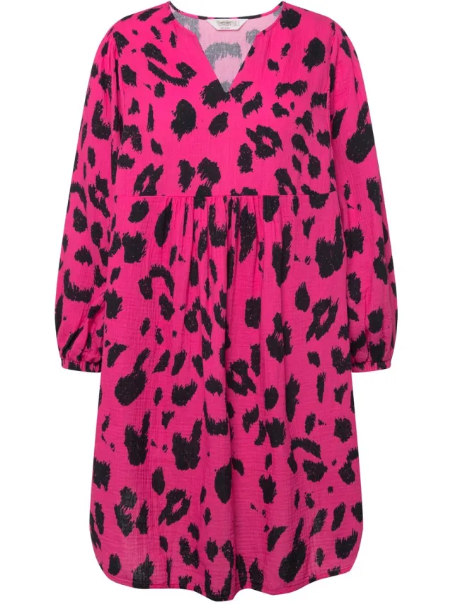 Angel of Style Dames - Mousseline jurk luipaard-print tuniekhalslijn - Roze