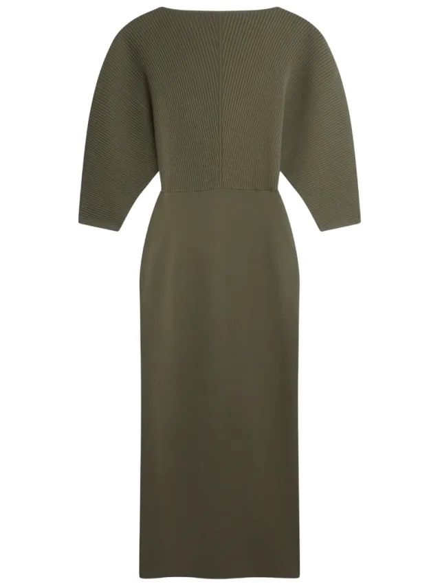 Ted Baker Vanitha Sculptured Rib Knitted Maxi Dress In Donkergroen Olijfgroen