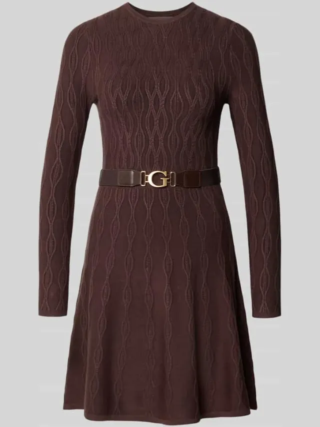 Guess Tricotjurk van viscose met riem model 'YUKI' donkerbruin