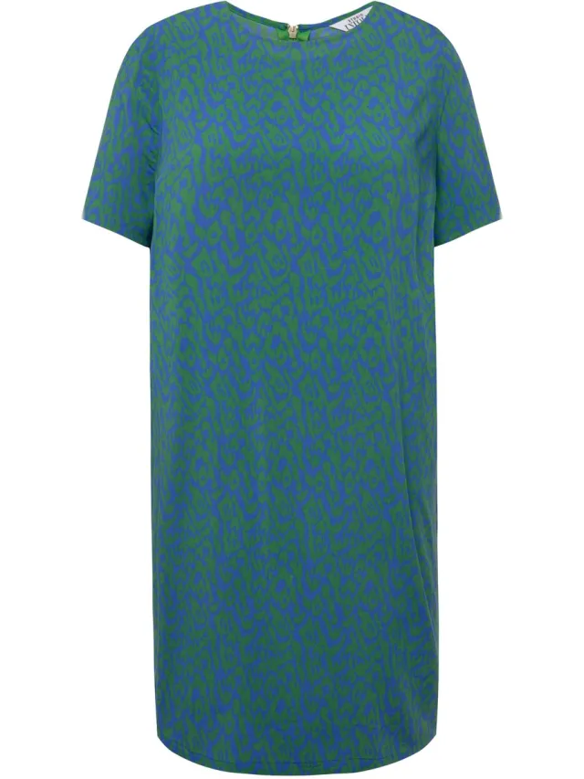Studio Untold Dames - Mini-jurk loose fit gekleurde luipaardprint ronde hals - Zomergroen - Maat 46+