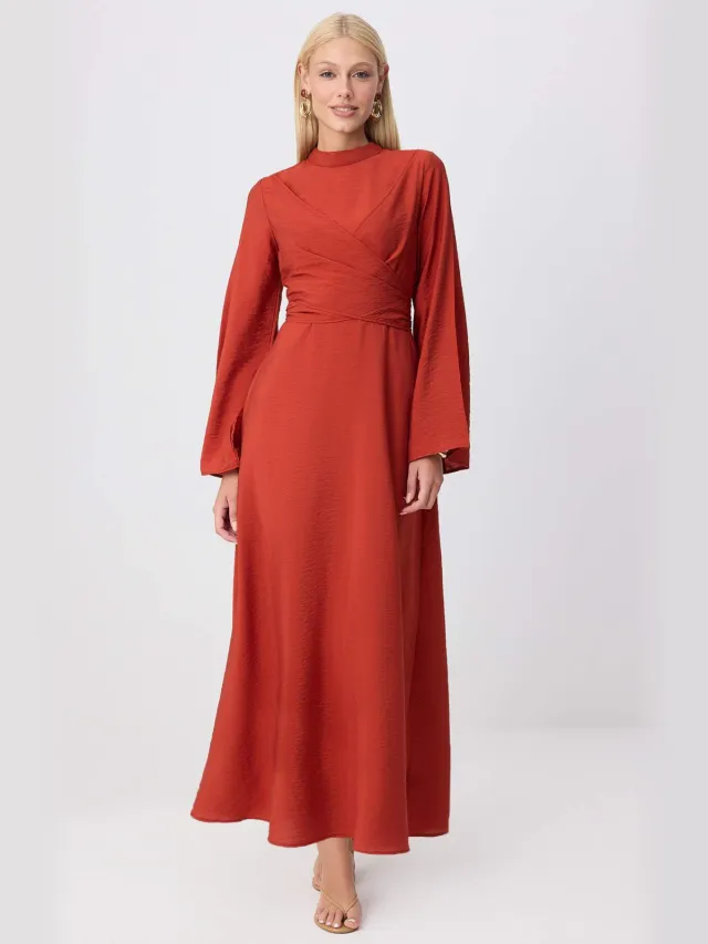 Trendyol Modest Dames Bruin Effen Maxi Lang Recht Modest Jurken