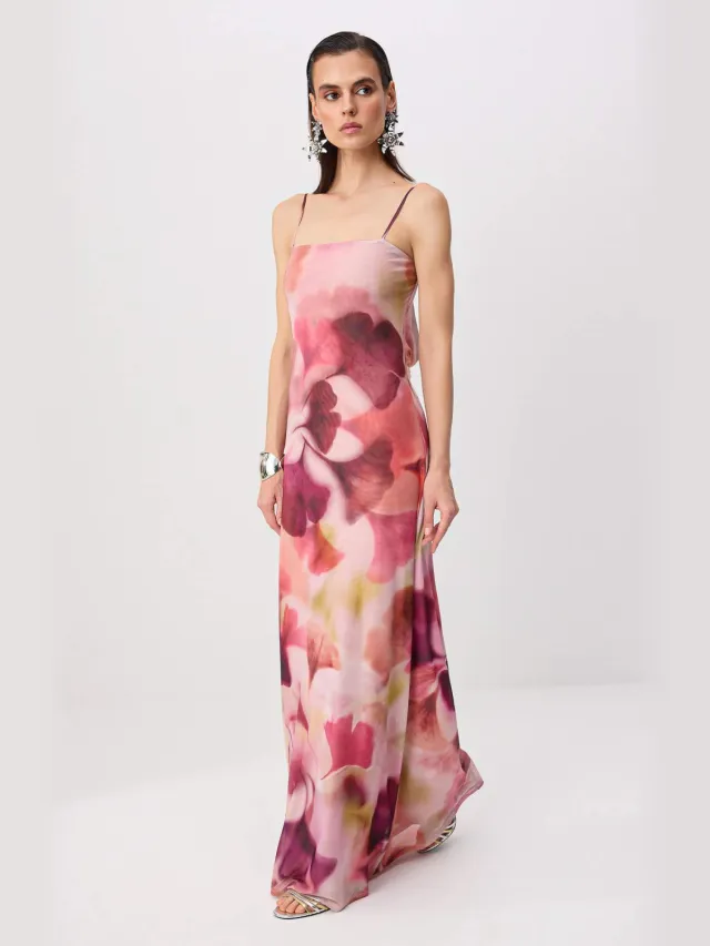 Trendyol TRENDYOLMİLLA Dames Meerkleurig Dierenprint Maxi Mouwloos Recht Avond & Gala Jurk Veelkleurig