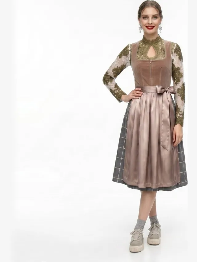 Harmony 2-delige Dirndl (jurk + schort) in groen/donkerblauw geruit/beige Groen, donkergrijs/donkerblauw geruit, beige
